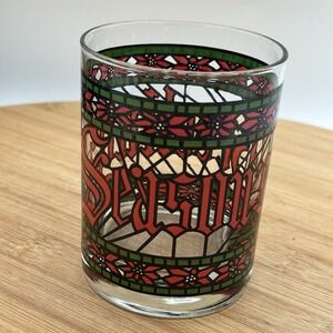 Vtg Houze Art Glass Seasons Greetings Christmas Low Ball‎ Whiskey Old Glass 12oz